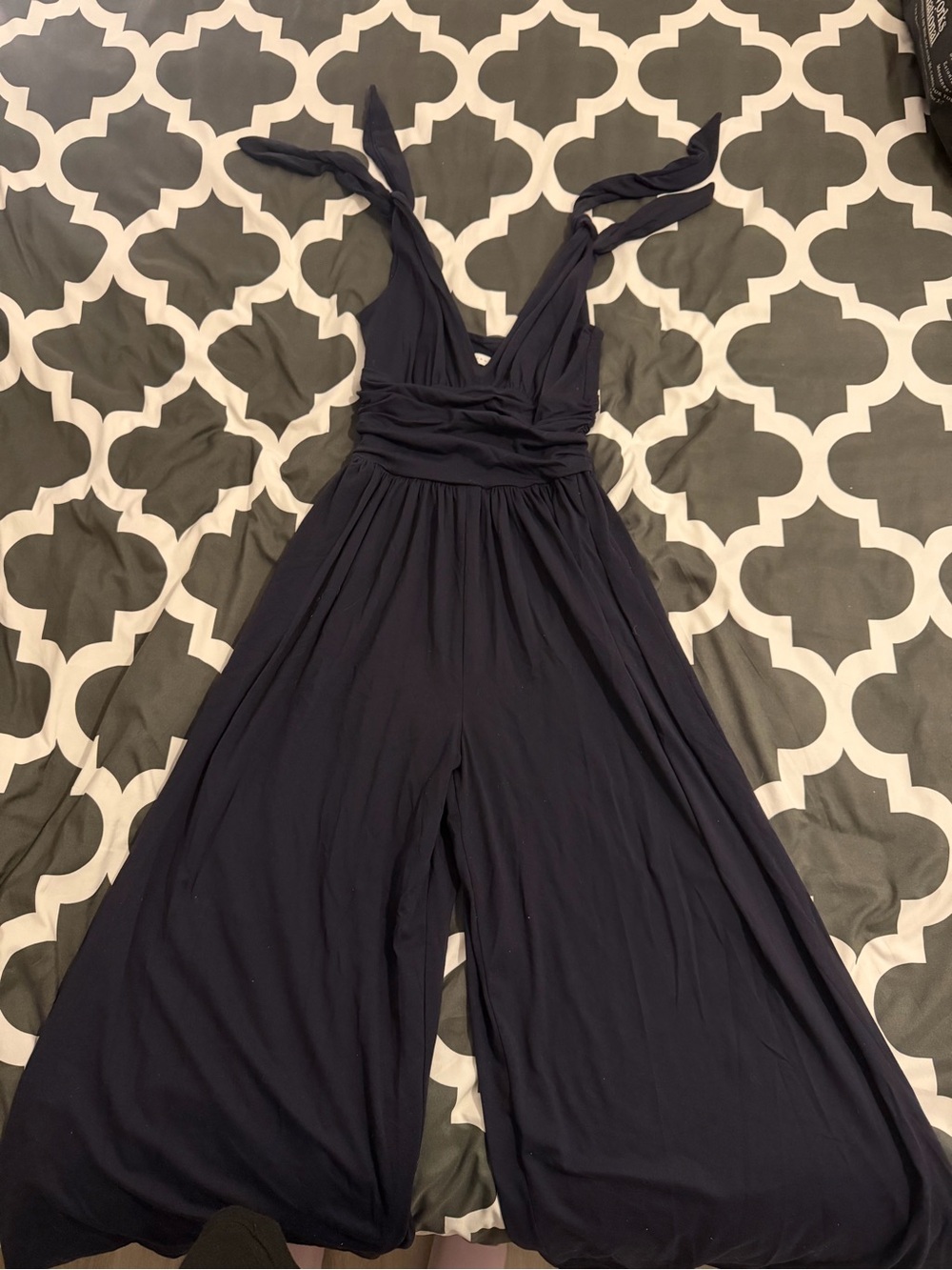 Susana Monaco Navy Wide-Leg Tie-Strap Jumpsuit